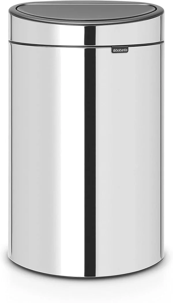 Brabantia Touch Top Trash Can, 10.6 Gallon, Plastic Bucket, Brilliant Steel, Williams Sonoma