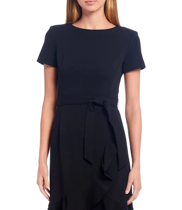 Calvin Klein Women's Ruffle Hem Belted Dress - Cream, 8