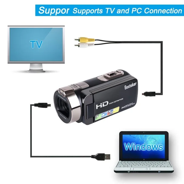Camera Camcorders, Besteker Portable 1080p 24MP 16x Digital Zoom Video Camcorder with 2.7x22 LCD and 270 Degree Rotation Screen