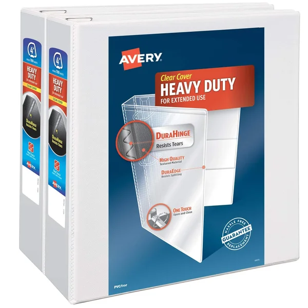 Avery Heavy-Duty Non Stick View Binder with DuraHinge and Slant Rings - 3 Rings, 4x22 Capacity, 11 x 8.5, White, 2/Pack