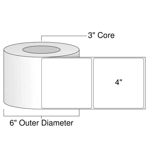 4x22 x 4x22 Inkjet Weatherproof White Gloss Labels - 1 Roll, 3x22 Core