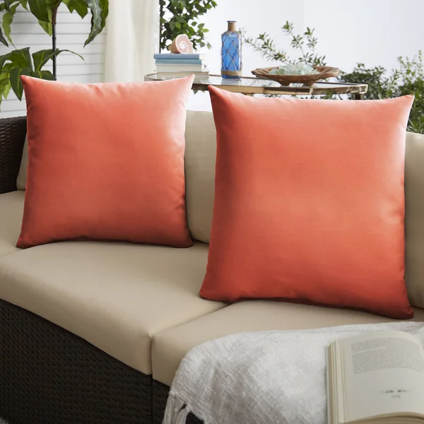 Set of 2 Orange Sunbrella Canvas Indoor and Outdoor Square Throw Pillow, 18x22