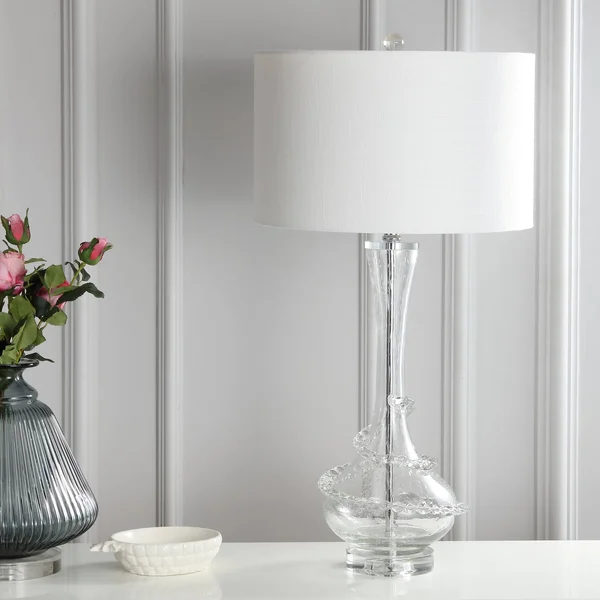 Jonathan Y Belle 31.5x22 Glass LED Table Lamp - Clear/Chrome