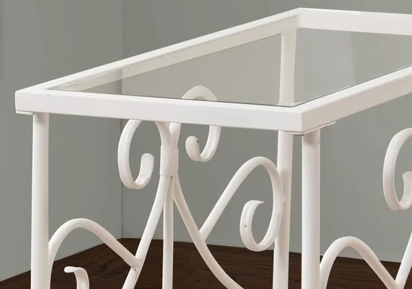 22x22 White Metal and Clear Tempered Glass Accent Table