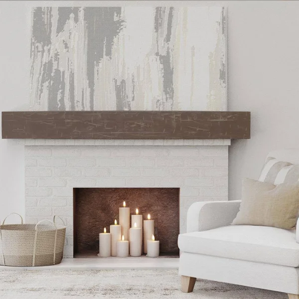 Ekena Millwork MANUHH08X08X84VM 8x22H x 8x22D x 84x22W Hand Hewn Faux Wood Fireplace Mantel, Vintage Mahogany