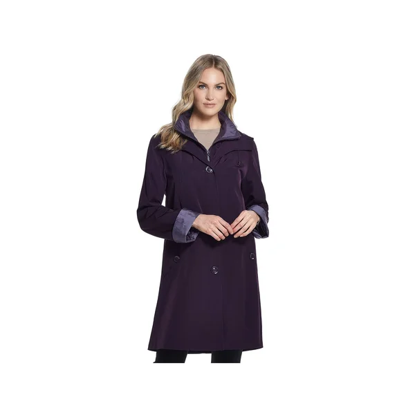 Women's Gallery Contrast-Trim Hood Rain Jacket, Size: Medium, Purple