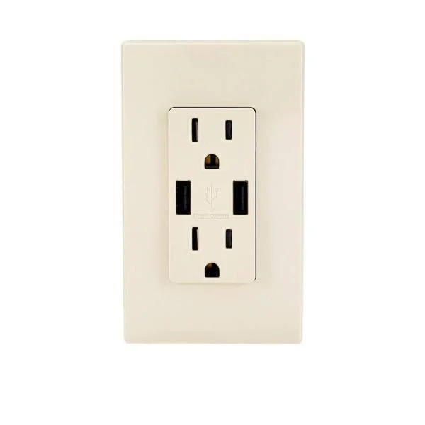 Leviton 15 Amp Decora Combination Tamper Resistant Duplex Outlet and USB Charger, Light Almond (9-Pack)