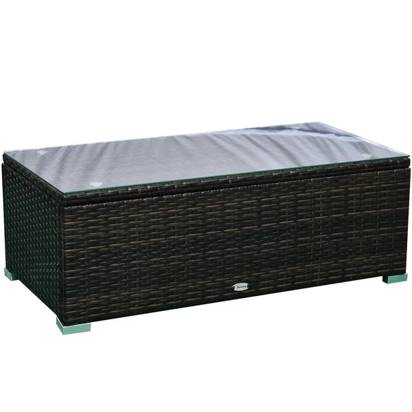 Outsunny 4-Piece Cushioned Patio Furniture Set - with 2 Chairs, Sectional, and Glass Coffee Table, Rattan Wicker, Brown