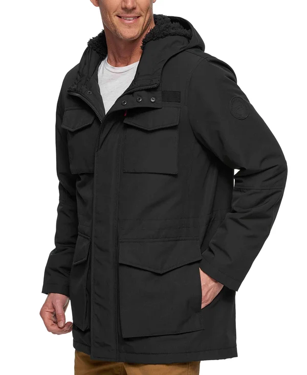 Levi&s Hooded Drawcord Waist Parka Jacket - Black at Nordstrom Rack