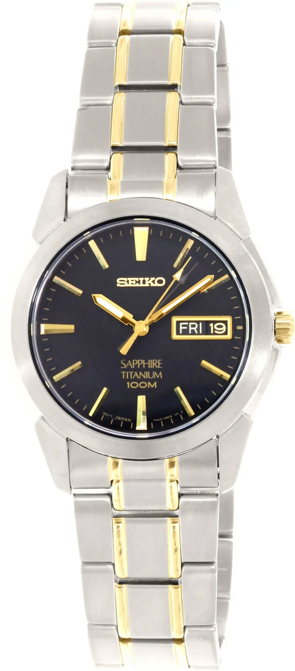 Seiko SGG735 Men's Watch - 37 mm - Two Tone Titanium Bracelet Case - Sapphire Crystal Quartz Black Dial