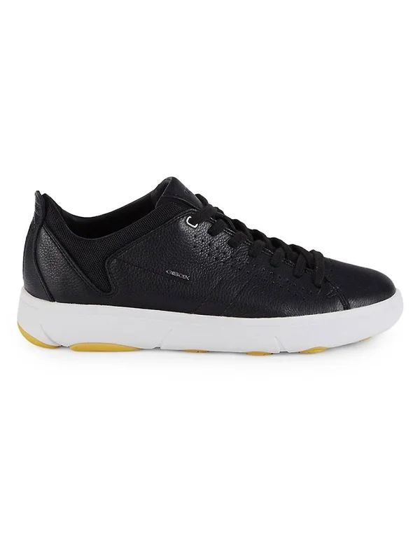 Geox Nebula Leather-Trim Sneaker, 45, Black