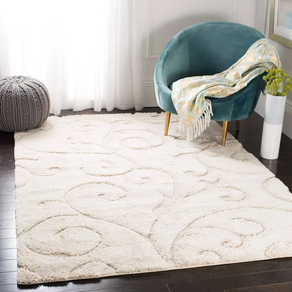 Safavieh Florida Shag Shahin Scroll 1.2-inch Thick Rug - 2&3x22 x 21& Runner - Ivory/Black