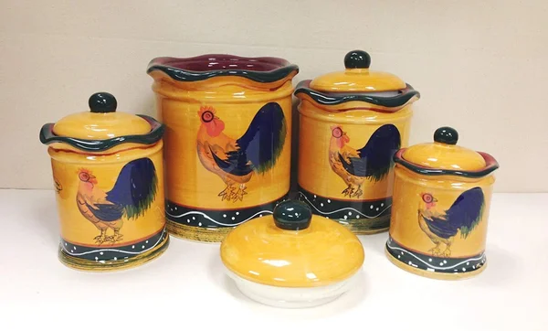 ACK Tuscany Sunshine Country Rooster - Hand Painted Canisters, Set of 4, 85701
