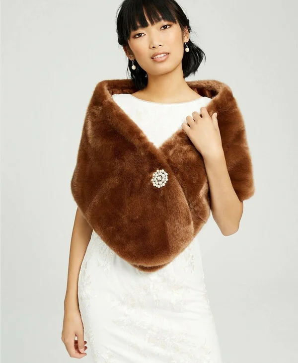 Adrianna Papell Faux-Fur Embellished Shawl - Mink