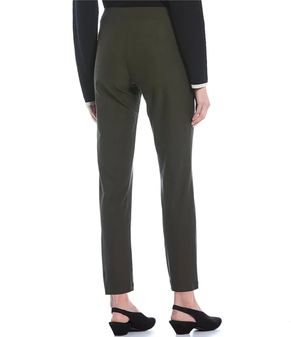 Eileen-Fisher Washable Stretch Crepe Slim Ankle Pants Olive, SM