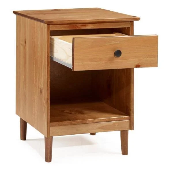 Walker Edison Furniture Company Classic Mid Century Modern Caramel 1-Drawer Solid Wood Nightstand Side Table