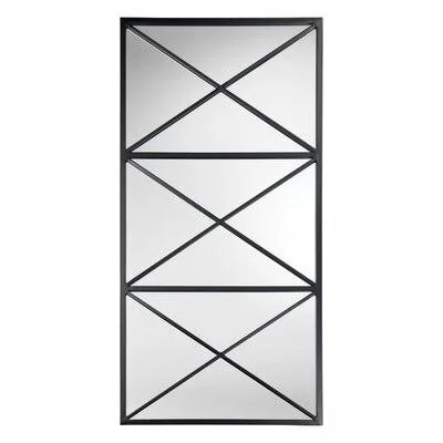 Lonara Window Pane Metal Framed Wall Mounted Overmantel Mirror in Black 17 Stories