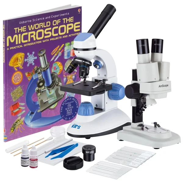 Iqcrew Science Discovery Set with 20X Stereo Microscope and 1000x Compound Microscope for Kids and Students