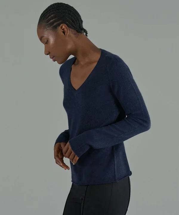 ATM Anthony Thomas Melillo Cashmere V-Neck Sweater Midnight