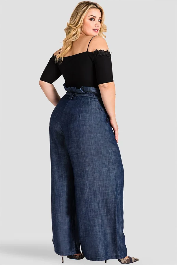 Standards and Practices Women's Plus Cleo Paperbag Palazzo Pants - Dark Blue - Size 2x