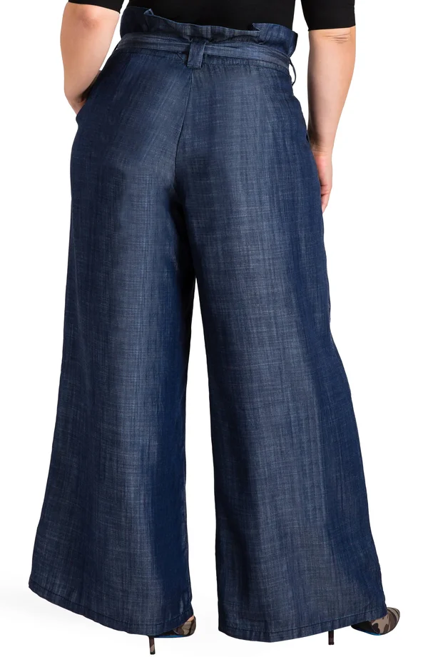 Standards and Practices Women's Plus Cleo Paperbag Palazzo Pants - Dark Blue - Size 2x