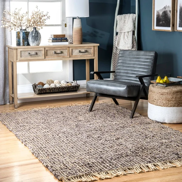 nuLOOM Briana Leather and Jute Flatweave Area Rug - 7& 6x22 x 9& 6x22 - Beige