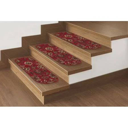 Ottomanson Ottohome Collection Stair Tread - 8.5 inch x 26 inch, Size: 14 Pack Oval, Red