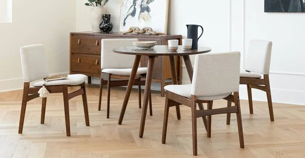 4 Person Round Dining Table - Solid Walnut, Article Sedo Modern Furniture