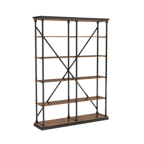 Furniture of America Marcin Transitional Metal 58x22 5 Layer Bookcase - Dark Oak