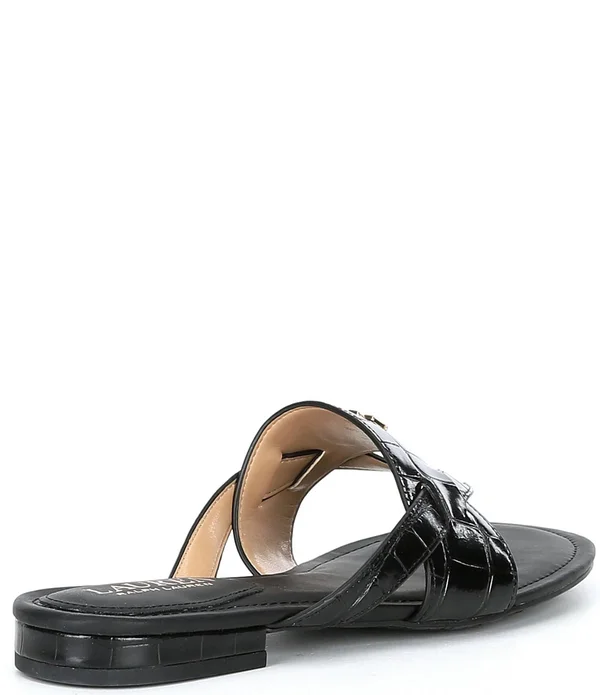 Lauren Ralph Lauren Rosalind Croco Embossed Leather Sandals - 8.5M