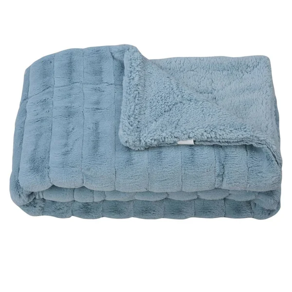 Ribbed 60 x 80 Super Soft Warm Cozy Couch Throw Blanket with Sherpa - Taupe