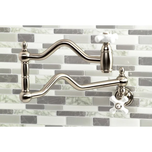 Kingston Brass KS2108PX Heritage Wall Mount Pot Filler Brushed Nickel