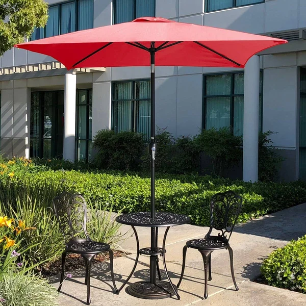 Davee Furniture 6.5& Square Patio Umbrella Outdoor Table Market Umbrella with Tilt/Crank - 4 Ribs (Red)
