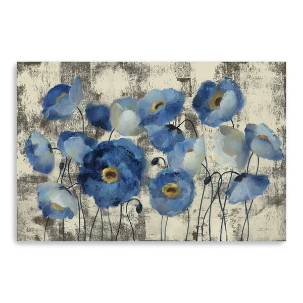 Aquamarine Floral Canvas Giclee Blue 4& x 32x22, Polyester