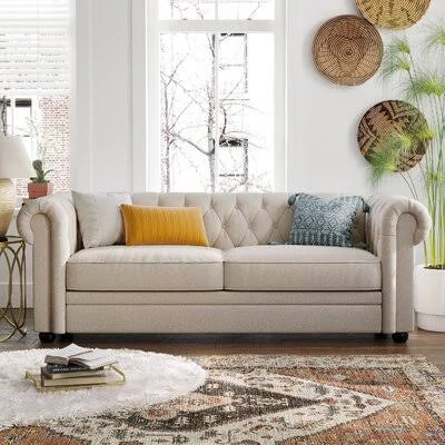 Criss 81.9x22 Rolled Arm Chesterfield Sofa Willa Arlo Interiors Body Fabric: Beige Polyester Blend
