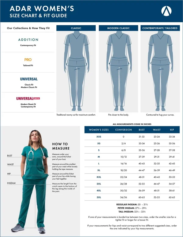 Adar Pro Core Classic Scrub Set for Women - Tailored V-Neck Scrub Top & Tailored Yoga Scrub Pants