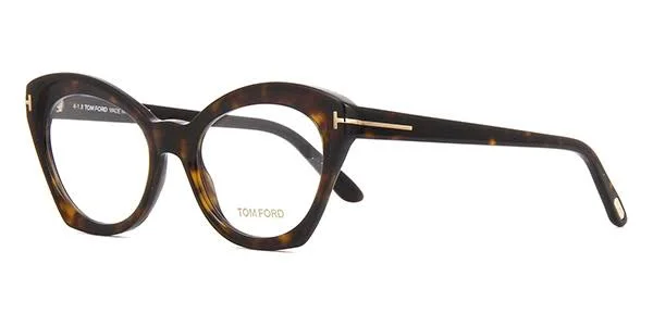 Tom Ford FT5456 Cat Eyeglasses, 52-19-140, 052 - Shiny Dark Havana, Shiny Rose Gold T Logo