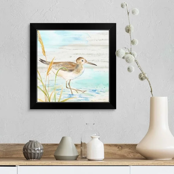 Sandpiper Beach I, Black Framed Wall Art, 16x16, Great Big Canvas