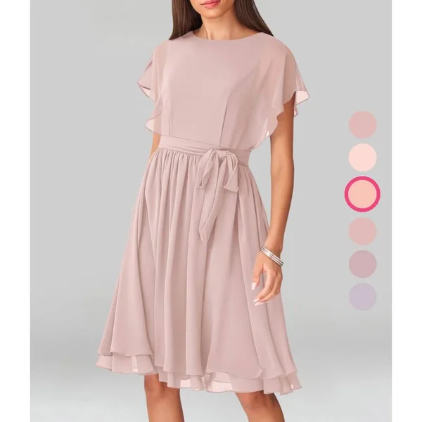 Azazie A-Line/Princess Scoop Knee-Length Chiffon Bridesmaid Dresses - Dusty Rose