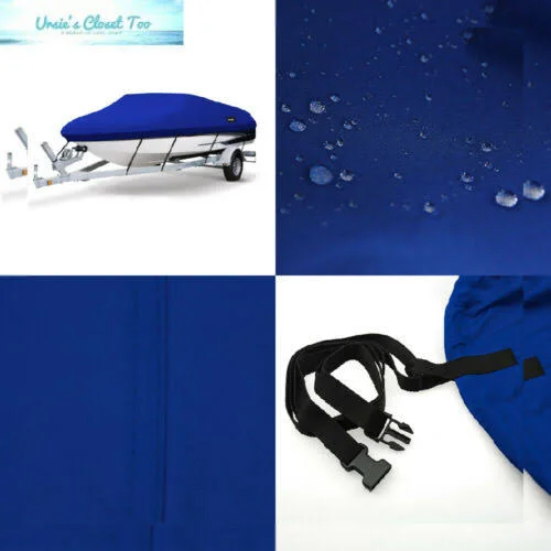 MSC Heavy Duty 600d Marine Grade Polyester Canvas Trailerable Waterproof Boat Cover (Pacific Blue, Model D - Length:17&-19& Beam