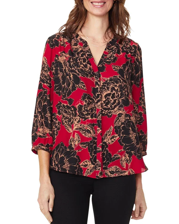 Nydj Women's Pintuck Blouse in Quincy Fresco - Regular, Size: Large, Denim