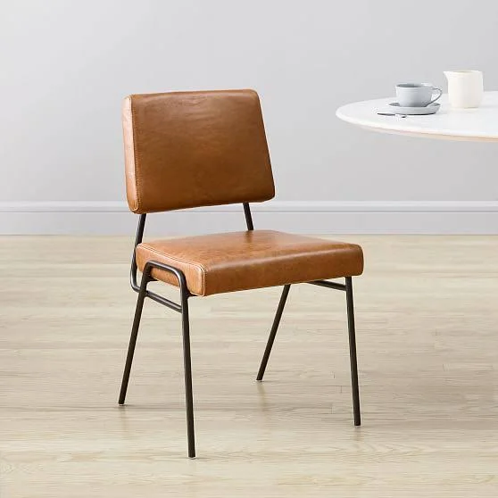 Wire Frame Dining Chair, Vegan Leather, Cinder, Antique Bronze