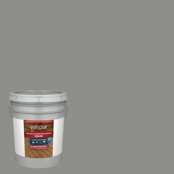 Valspar Pre-Tinted Solid Exterior Wood Stain and Sealer (5-Gallon) in Green, Found FOSSIL-1028092