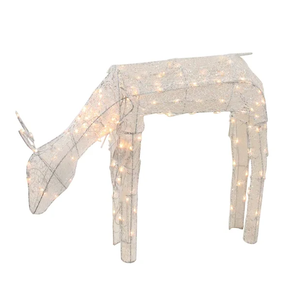 Northlight 42x22 3-D Glitter Animated Feeding Doe Reindeer Lighted Christmas Yard Art Decoration - Clear Lights