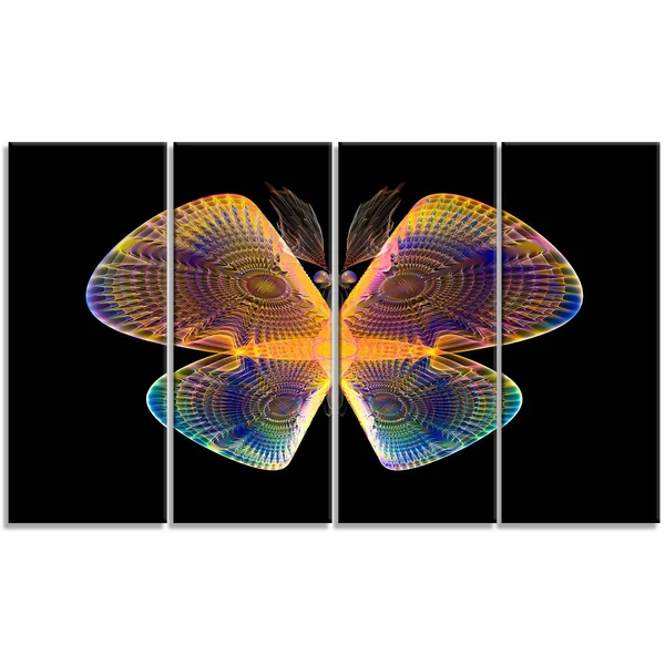 Design Art 'Blue Yellow Fractal Butterfly in Dark' Graphic Art on Wrapped Canvas, Size: 28 inch H x 60 inch W x 1.5 inch D