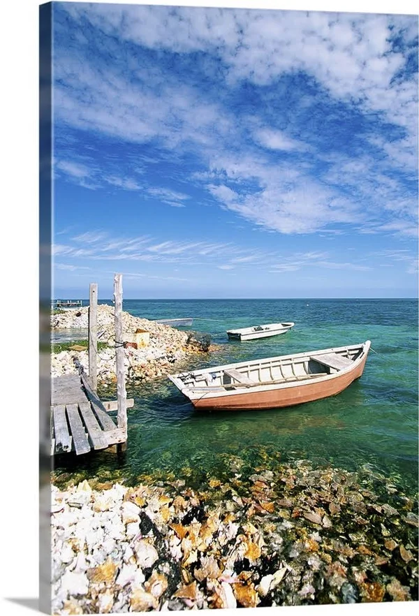 Fishing Boats by Shore - Large Solid-Faced Canvas Wall Art Print, Great Big Canvas