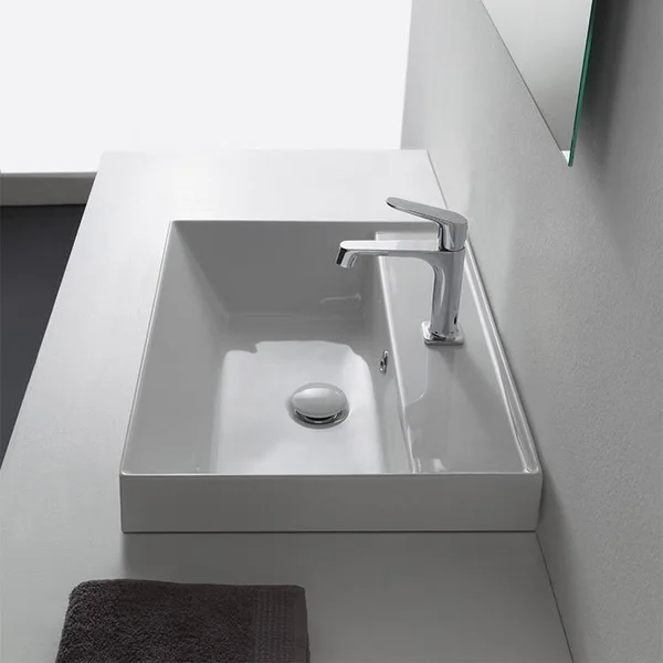Modern Drop in Sink, Square, Ceramic, 18