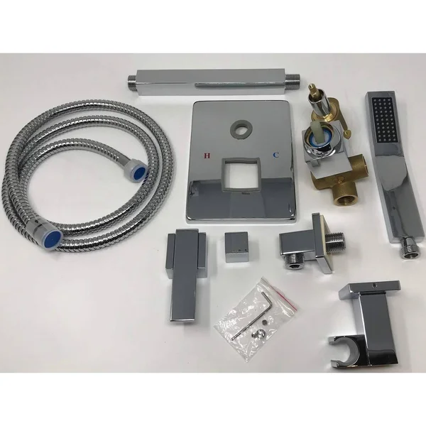 12x22x24x22 Rainfall LED Shower Set Double-Function Valve - Brass Handheld Shower Brushed Stainless Steel, 12 x 24 x 0.4 inches