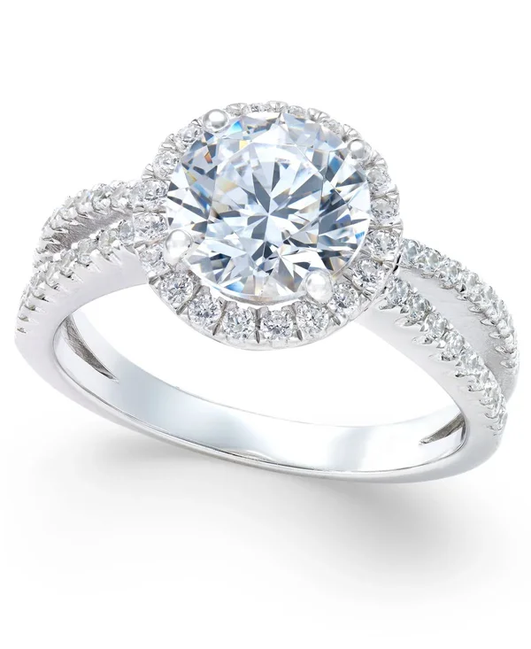 Arabella Swarovski Zirconia Rounded Split Shank Ring in Sterling Silver - Created for Macy&s - White