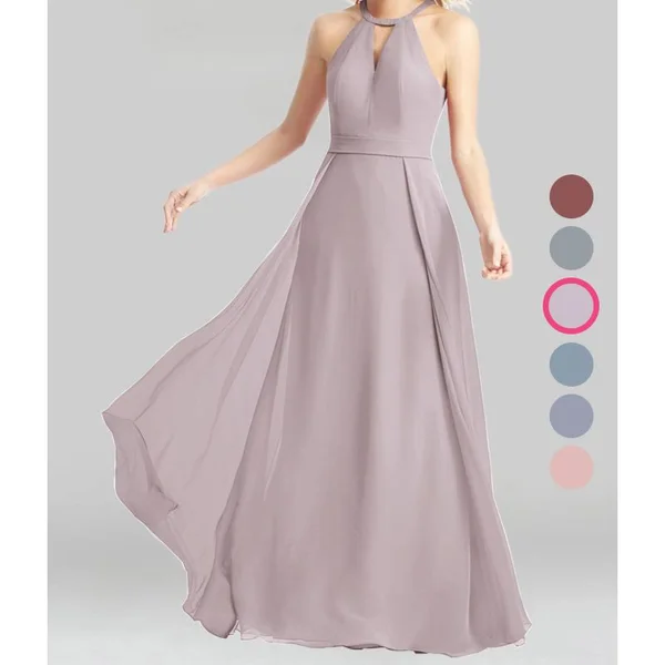 Azazie A-Line/Princess Halter Floor-Length Chiffon Bridesmaid Dresses - Dusk